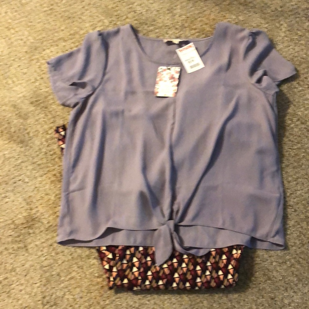 Pink Rose lilac ladies blouse tie front detail